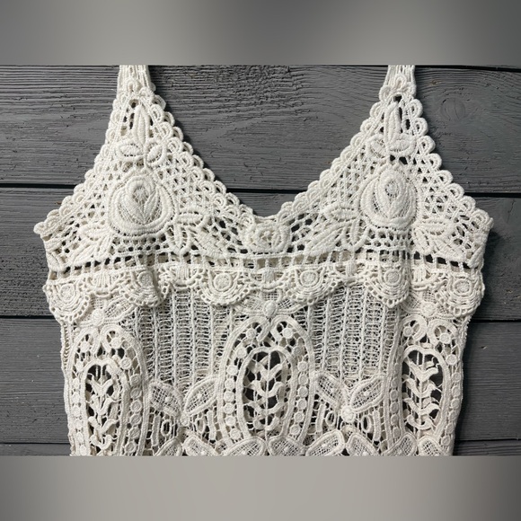 Phase One Boho Cream 100% Cotton Crochet Sleeveless Top Sz M Medium - Picture 2 of 8